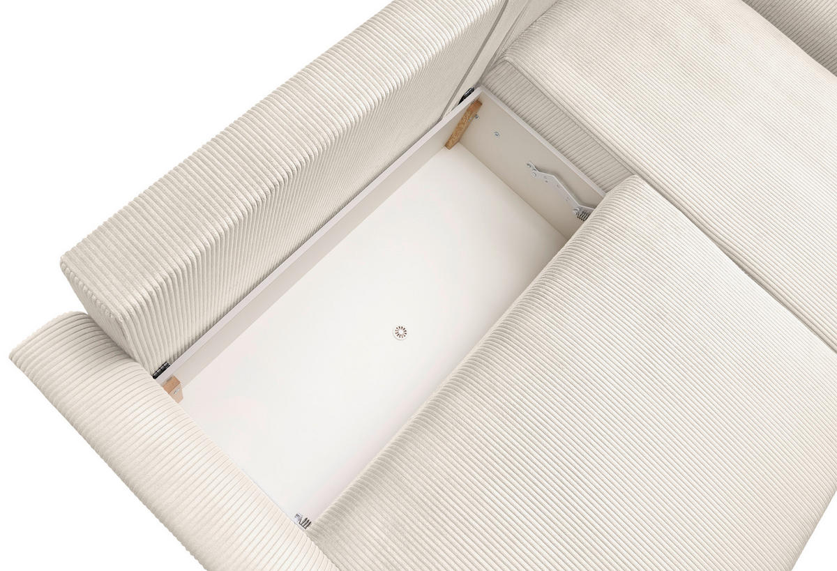 ECKSOFA KIMMY Creme Cord Zierkissen, Rückenkissen, Bettkasten  - Creme/Schwarz, Design, Kunststoff/Textil (233/146cm) - P & B