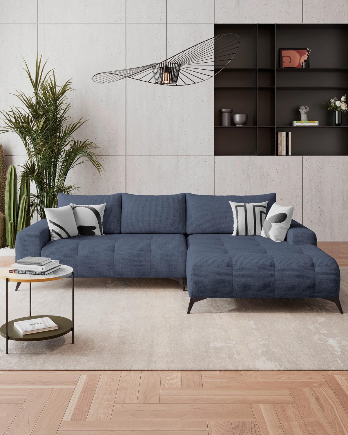 HÖRNSOFFA i flatväv blå  - blå/svart, Trend, metall/textil (290/175cm) - MID.YOU