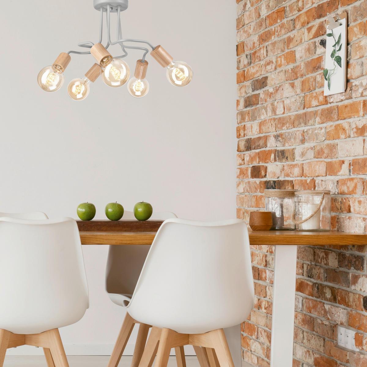 KRONLEUCHTER Conor 44/44/26 cm  - Hellgrau, Design, Holz/Metall (44/44/26cm)