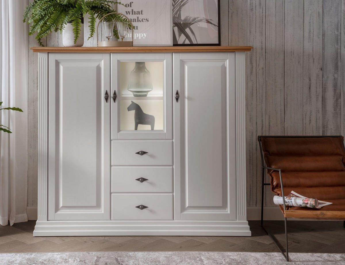 HIGHBOARD WZ-0622  in 157/134/45 cm  - Weiß, Design, Glas/Holz (157/134/45cm) - Livetastic