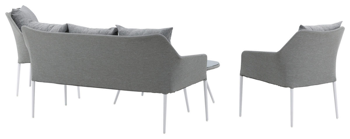 LOUNGEGARNITUR Aluminium  - Weiß/Grau, KONVENTIONELL, Glas/Textil - Gardenson