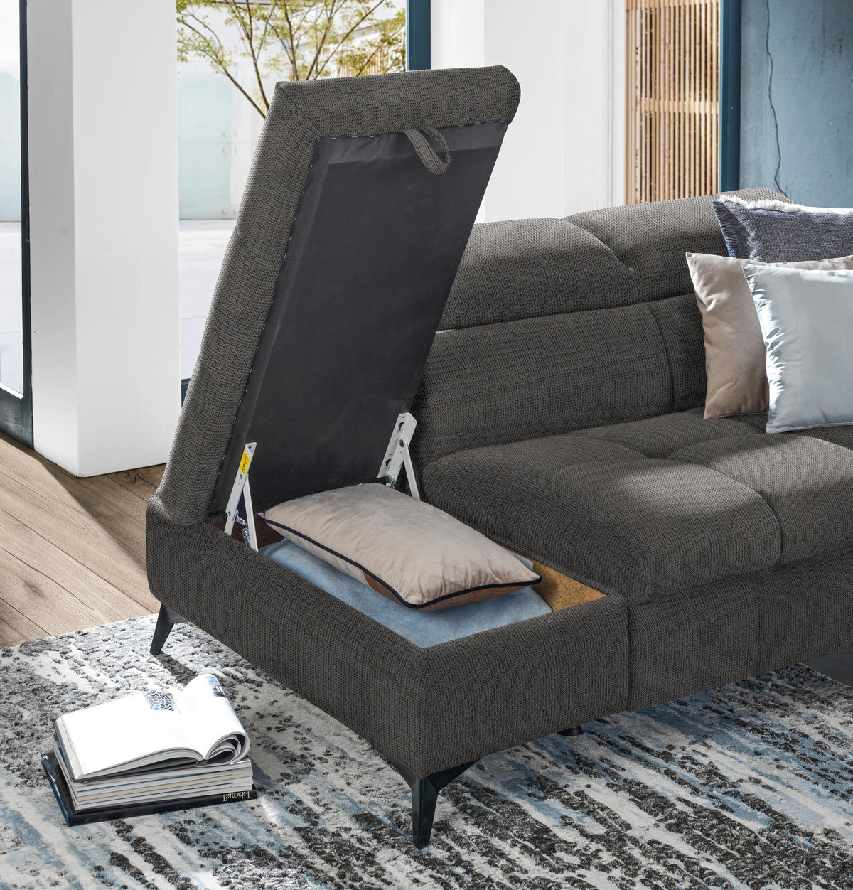 ECKSOFA in Mikrofaser Grau  210/279 cm  - Schwarz/Grau, Design, Kunststoff/Textil (210/279cm) - Stylife