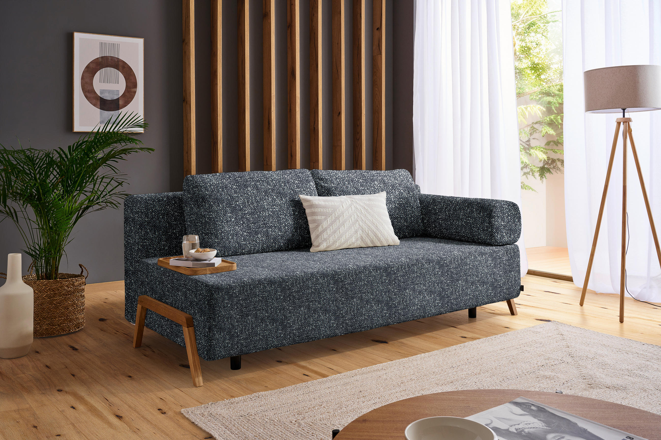 SCHLAFSOFA Bouclé Schwarz  - Schwarz/Naturfarben, Design, Holz/Textil (211/88/102cm) - Niels Andersson