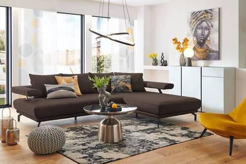 ECKSOFA in Mikrofaser Graubraun  - Graubraun/Schwarz, Design, Textil/Metall (305/224cm) - Dieter Knoll