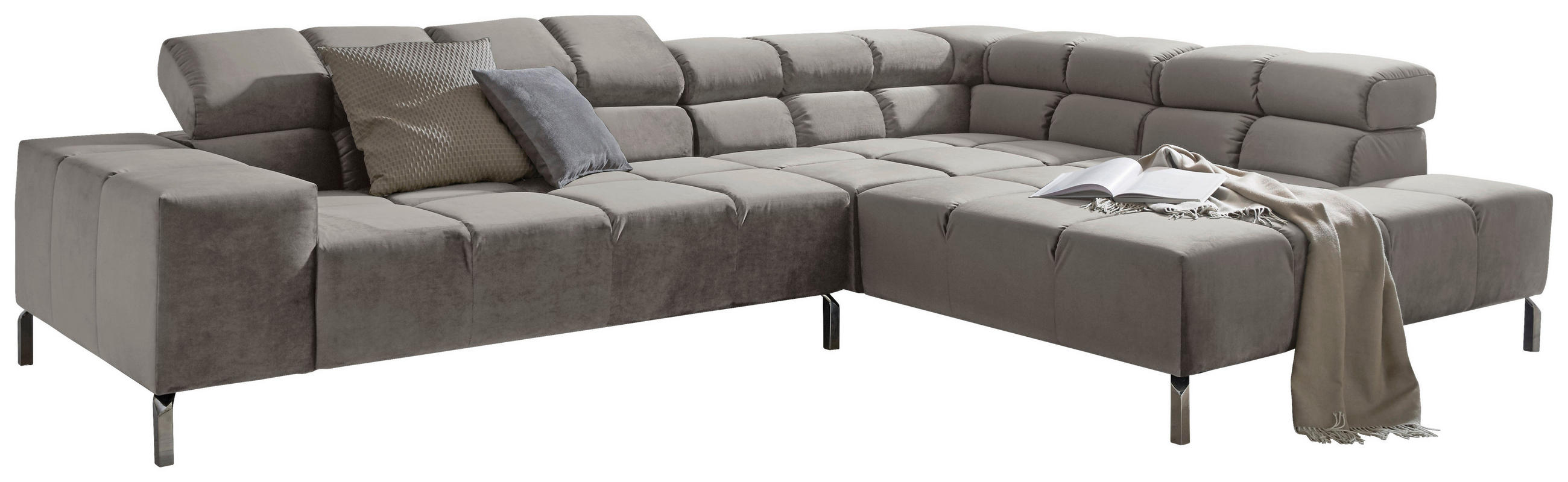 ECKSOFA Grau Velours - Grau, Design, Textil/Metall (321/216cm) - Hom`in