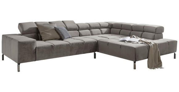 ECKSOFA in Velours Grau  - Grau, Design, Textil/Metall (321/216cm) - Hom`in