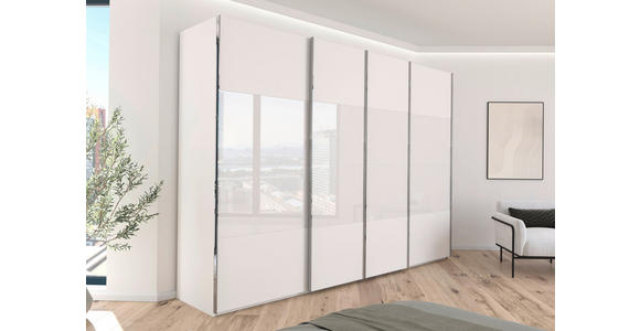 SCHWEBETÜRENSCHRANK  in Weiß  - Chromfarben/Weiß, KONVENTIONELL, Glas/Holzwerkstoff (316/235/68cm) - Novel