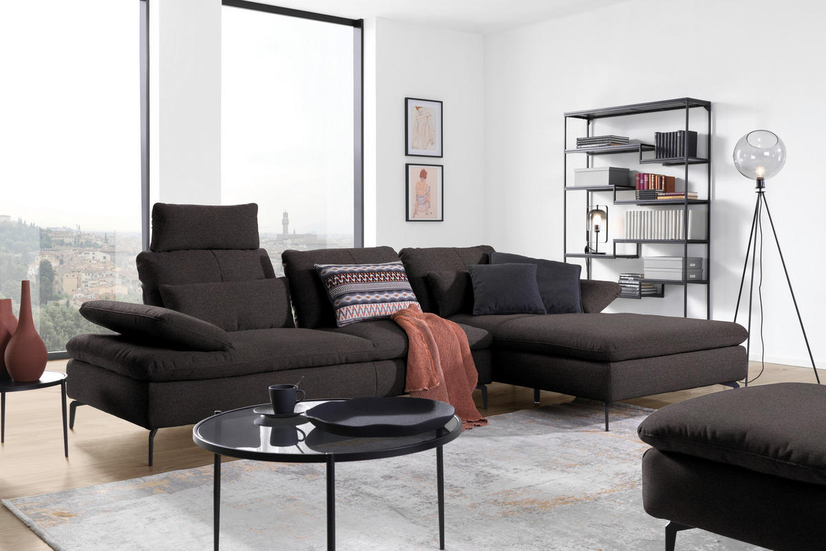 ECKSOFA in Webstoff Schwarz  - Schwarz, Design, Textil/Metall (301/179cm) - Chilliano