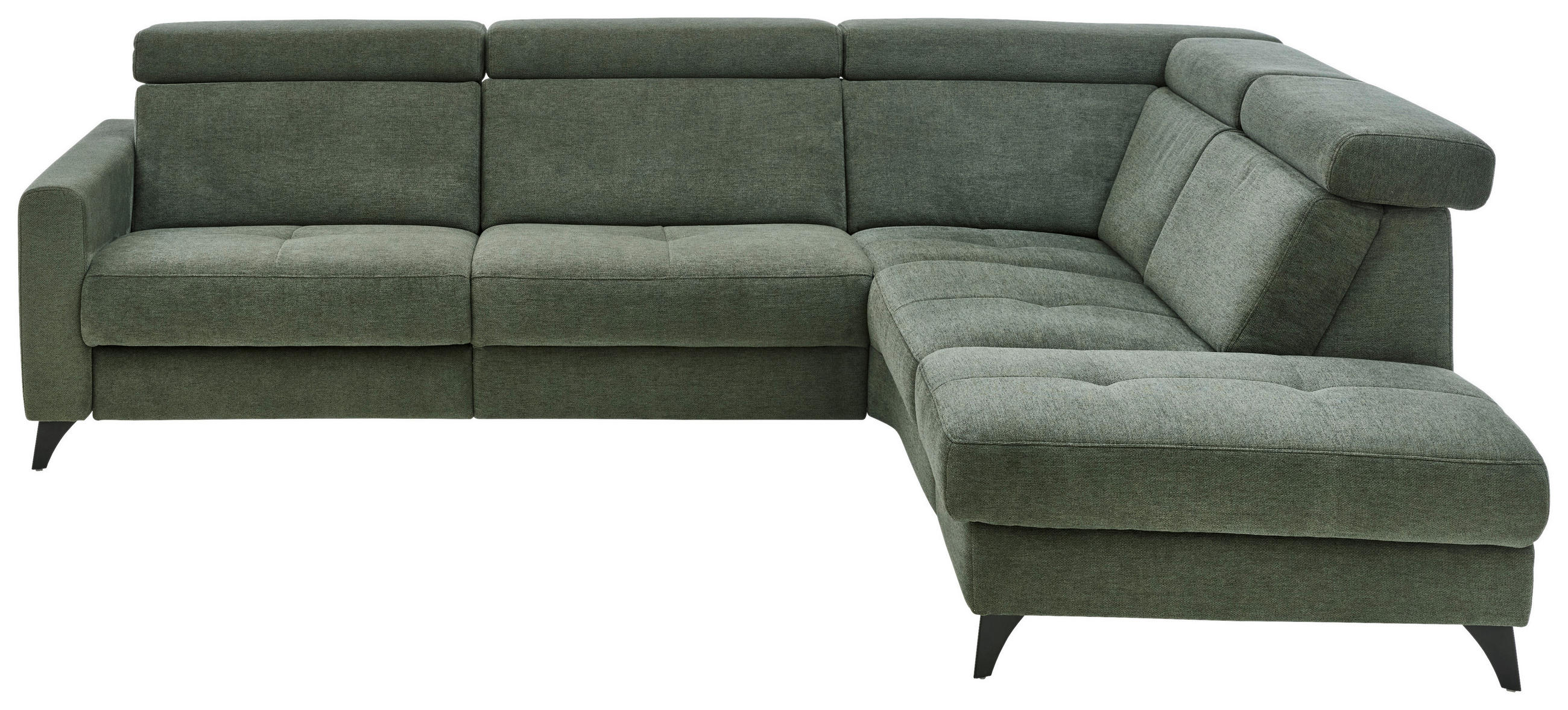 ECKSOFA Beldomo System Dunkelgrün Flachgewebe Kopfteilverstellung  - Dunkelgrün/Schwarz, KONVENTIONELL, Textil/Metall (276/214cm) - Beldomo System