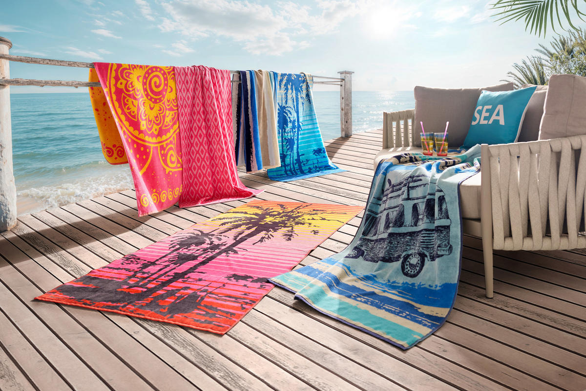 PROSOP DE PLAJĂ 90/180 cm albastru, bej  - albastru/bej, Konventionell, textil (90/180cm) - Esposa