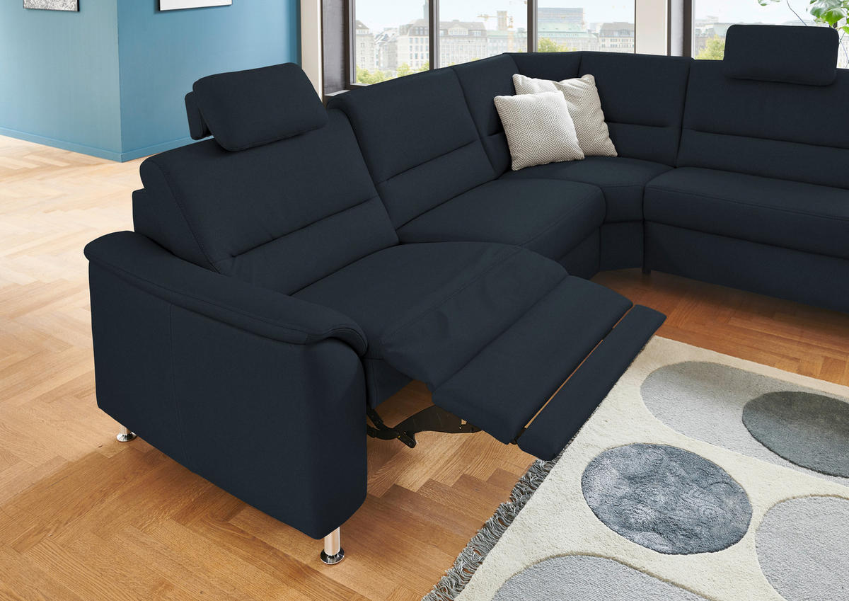ECKSOFA in Echtleder Dunkelblau  - Alufarben/Dunkelblau, Konventionell, Leder/Metall (290/249cm) - Beldomo Premium