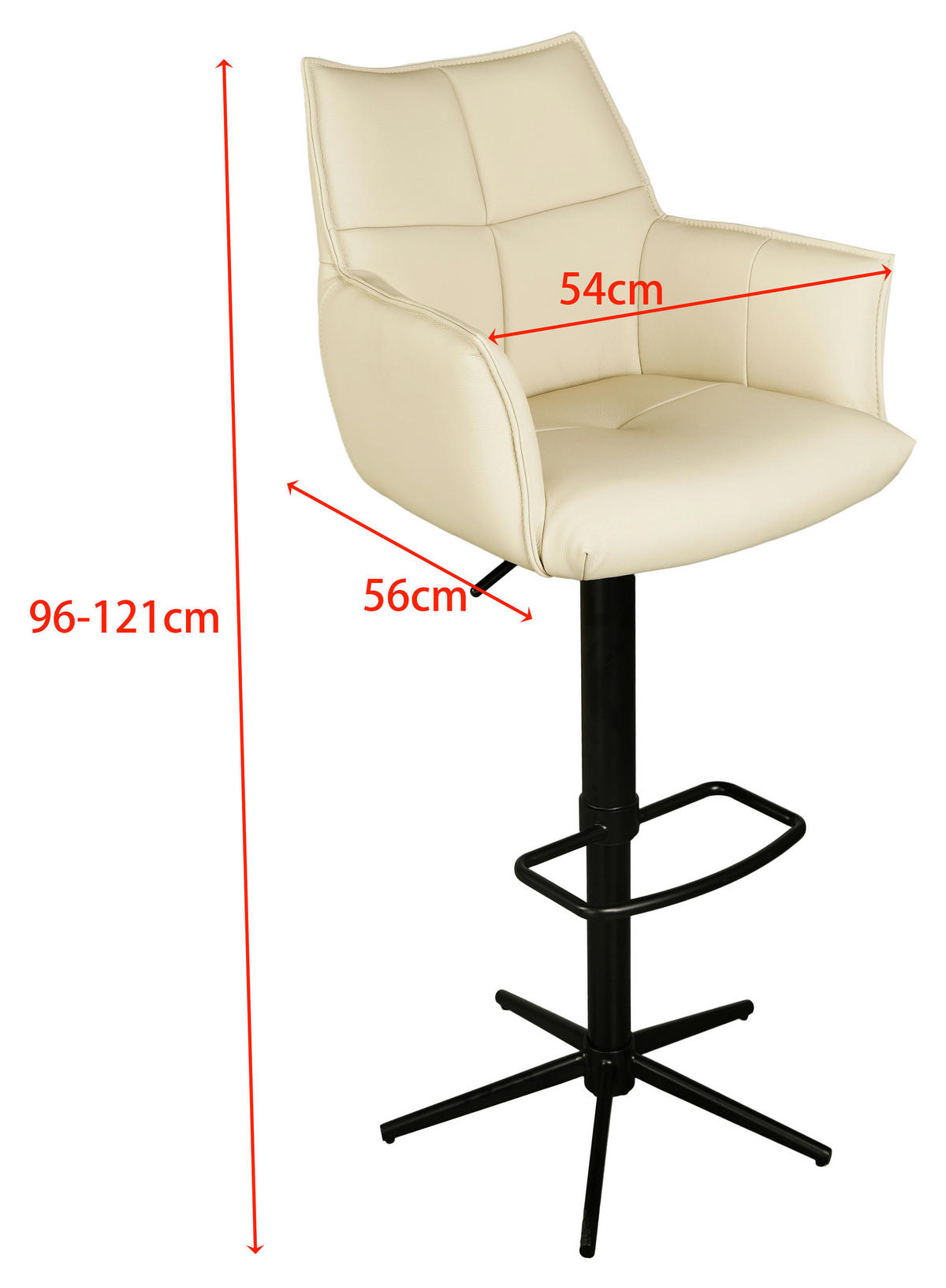 BARHOCKER Echtleder Creme, Schwarz Sitzfläche 360° drehbar  - Creme/Schwarz, Design, Leder/Metall (54/96-121/56cm) - Novel