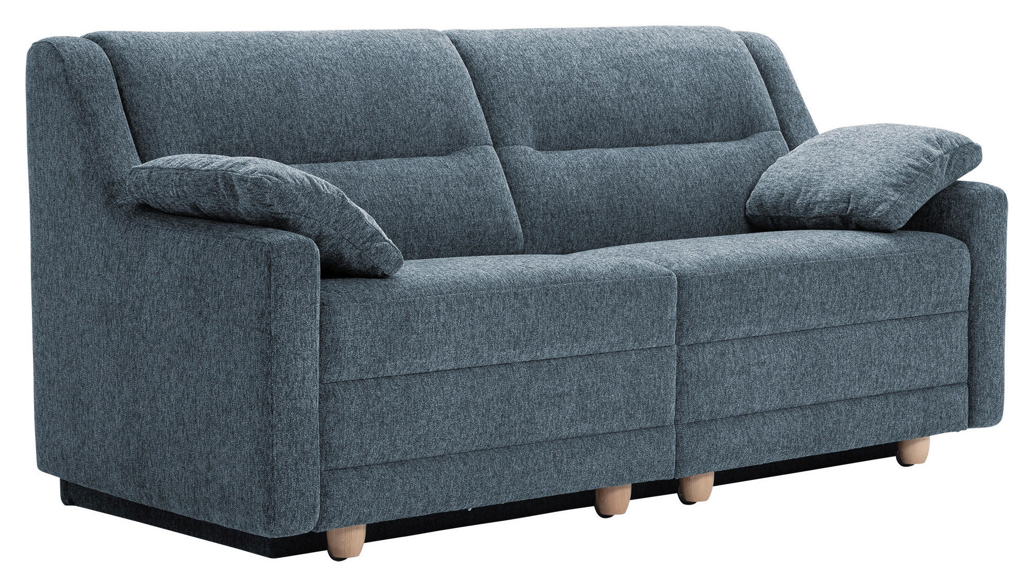 SCHLAFSOFA  mit Typenauswahl, Fußauswahl, Stoffauswahl, Liegefunktion, Sitzqualitäten, Schlafen auf Sitzhöhe, Hocker erhältlich, Rückenfutter Chenille Blau  - Blau/Buchefarben, KONVENTIONELL, Holz/Textil (184/88/91cm) - Sedda