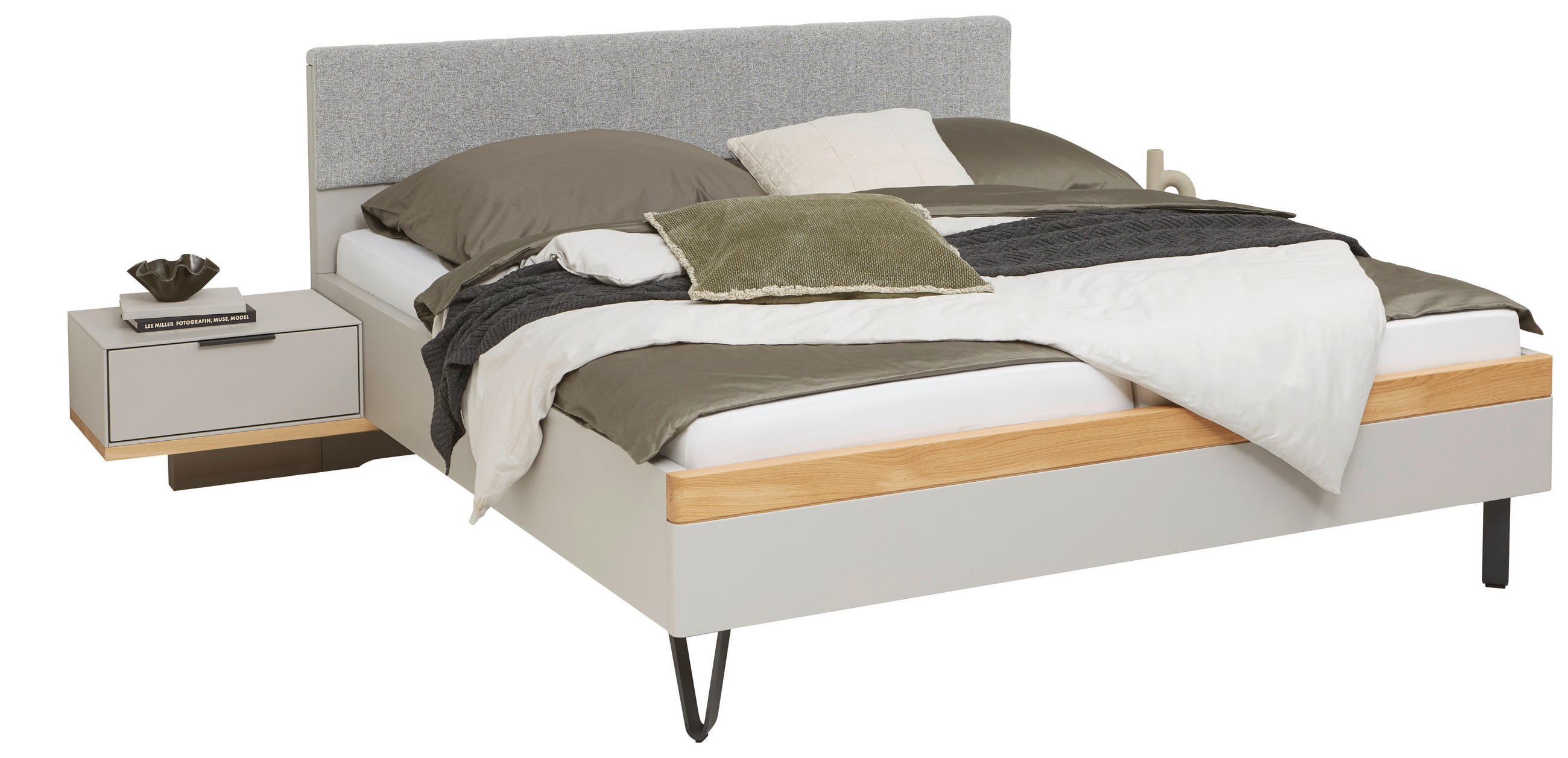 BETTANLAGE - Wildeiche/Hellgrau, Design, Holz/Textil (180/200cm) - Dieter Knoll