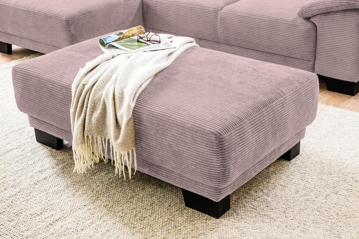 ECKSOFA in Cord Rosa  - Schwarz/Rosa, Design, Holz/Textil (174/270cm) - Pure Home Lifestyle