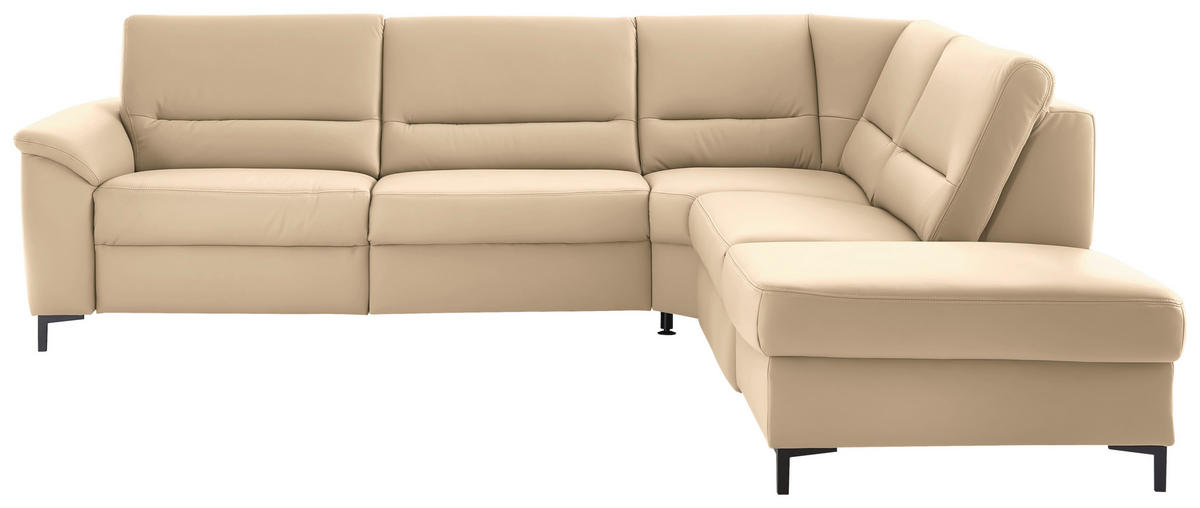 ECKSOFA  in Echtleder Beige  290/249 cm  - Beige/Schwarz, KONVENTIONELL, Leder/Metall (290/249cm) - Beldomo Premium