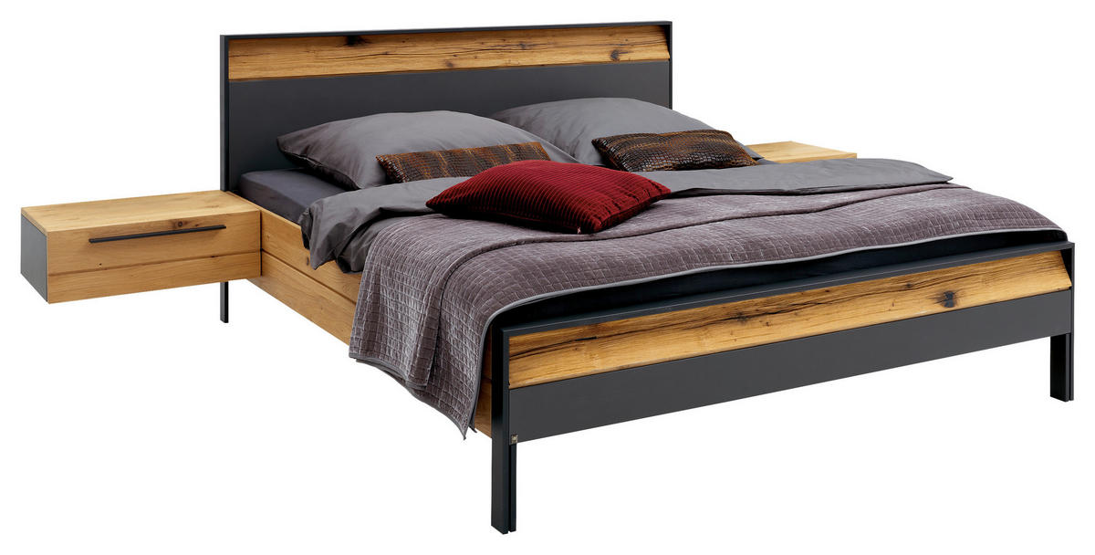 SCHLAFZIMMER Graphitfarben, Eichefarben  - Eichefarben/Graphitfarben, Design, Holz/Holzwerkstoff (180/200cm) - Musterring