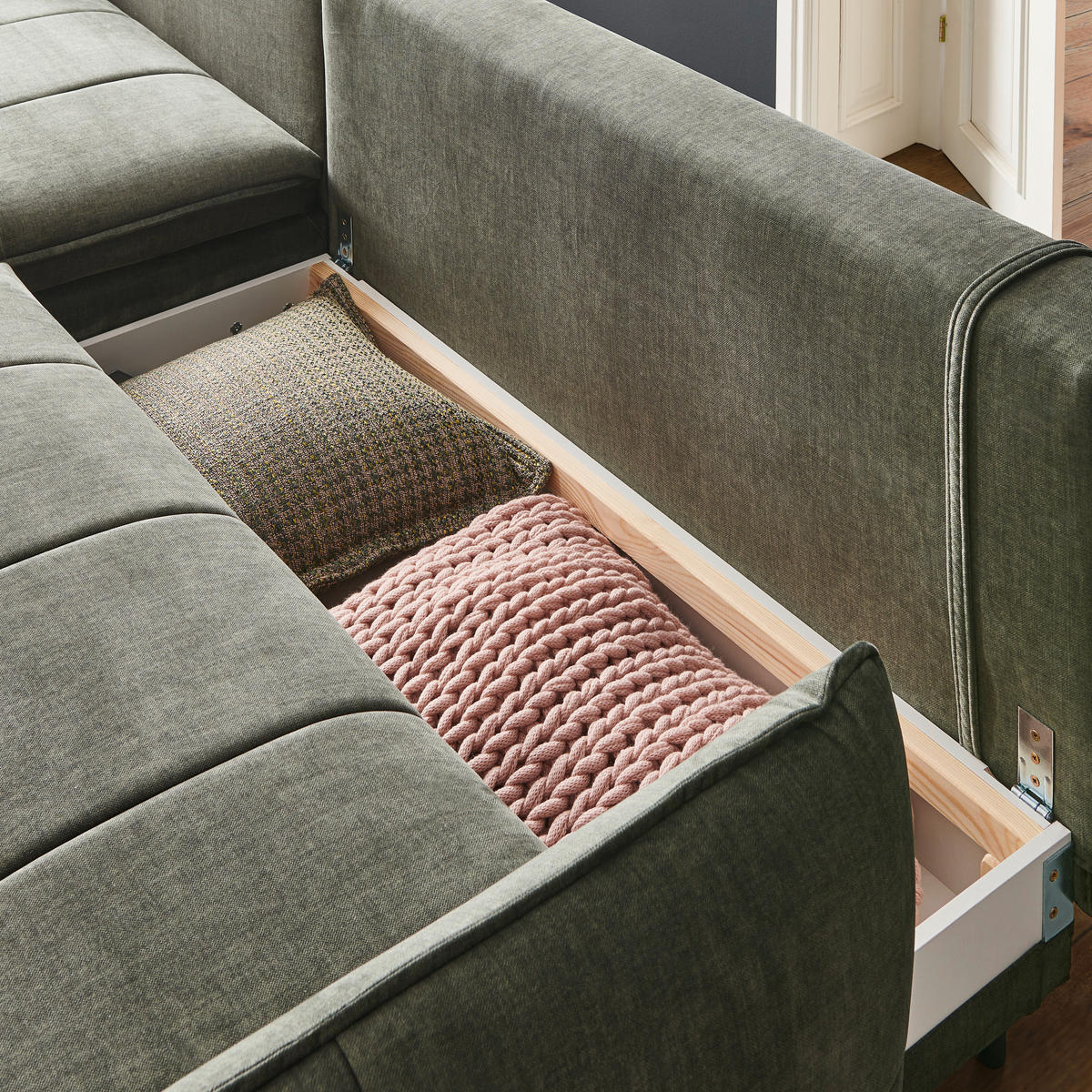 ECKSOFA Graphitfarben Flachgewebe  - Schwarz/Graphitfarben, LIFESTYLE, Textil/Metall (180/273cm) - Hom`in