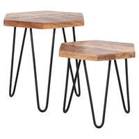 SATZTISCH Mangoholz massiv sechseckig Naturfarben, Schwarz  - Schwarz/Naturfarben, MODERN, Holz/Metall - MID.YOU