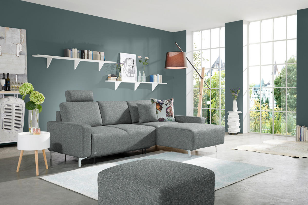 ECKSOFA  in Mikrovelours Graugrün  248/160 cm  - Alufarben/Graugrün, Design, Textil/Metall (248/160cm) - Sedda