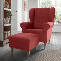 SESSELSET Chenille Rot  - Rot/Naturfarben, Konventionell, Holz/Textil (80/102/86cm) - Livetastic