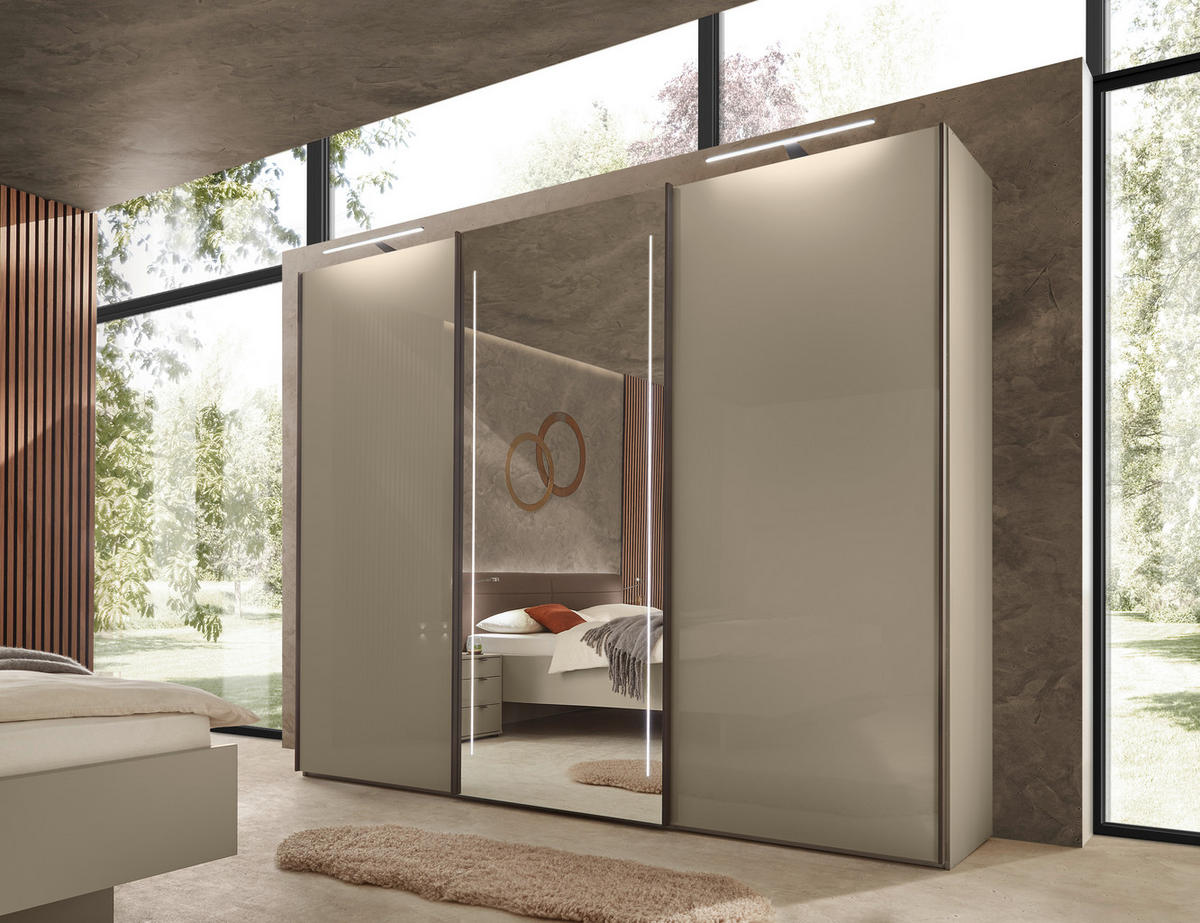 SCHWEBETÜRENSCHRANK 300/236/68 cm 3 Tür(en)-türig Grau  - Schieferfarben/Grau, Design, Glas/Holzwerkstoff (300/236/68cm) - Dieter Knoll