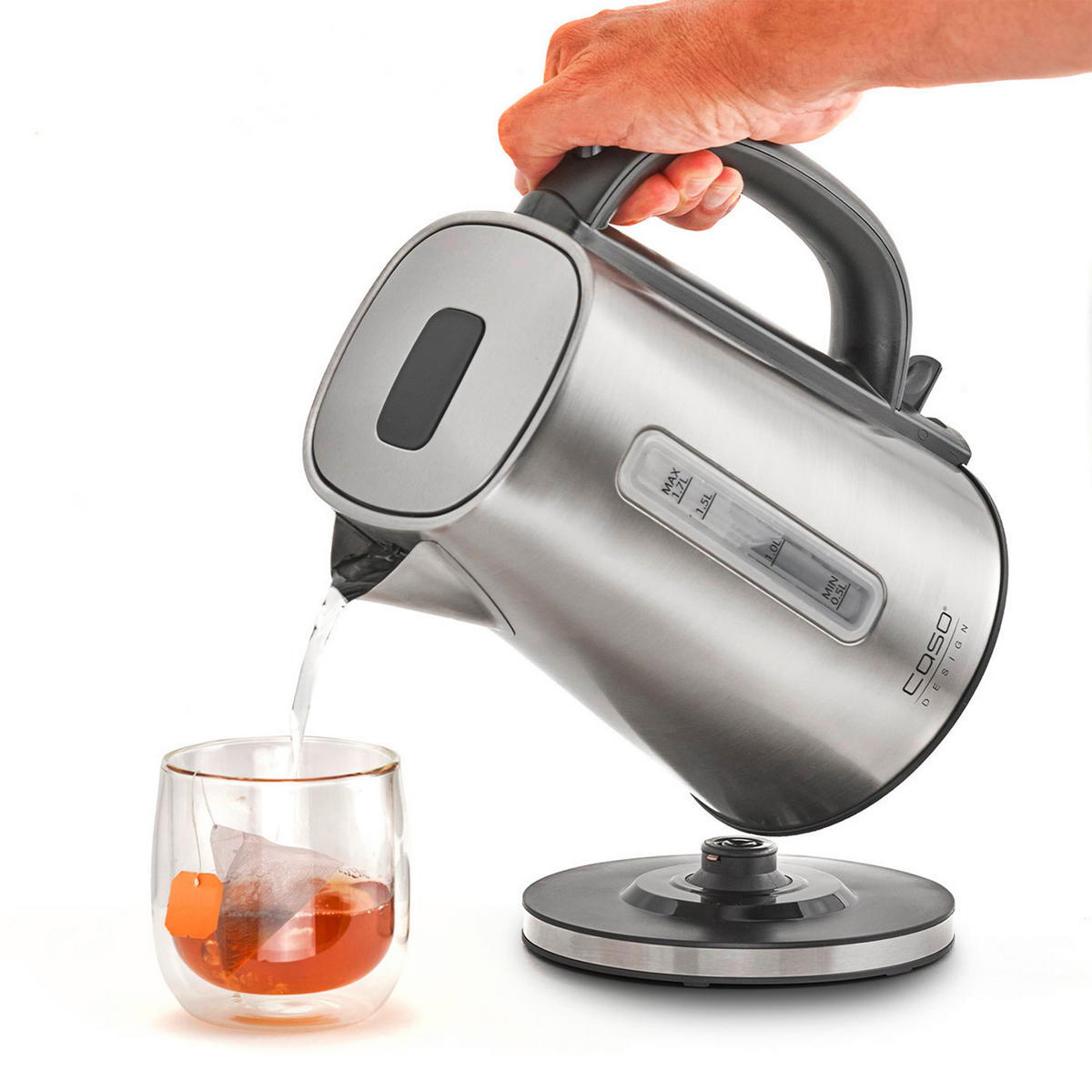 WASSERKOCHER 1,7 L  - Edelstahlfarben/Schwarz, Basics (15,5/24/22cm) - CASO Design