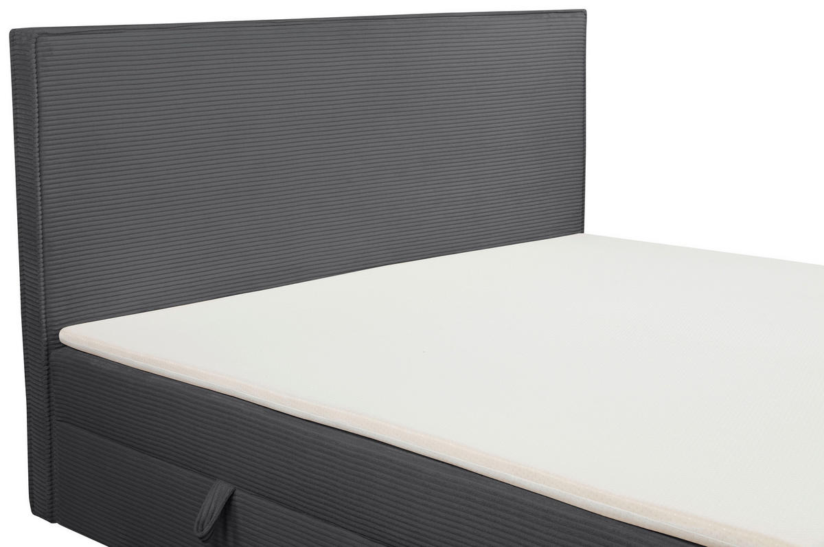 BOXBETT 180/200 cm,  in Anthrazit, gepolstertes Kopfteil, Bettkasten, Topper, Matratzen, H3 + H3 = fest  - Anthrazit/Schwarz, Basics, Kunststoff/Textil (180/200cm) - Chameo