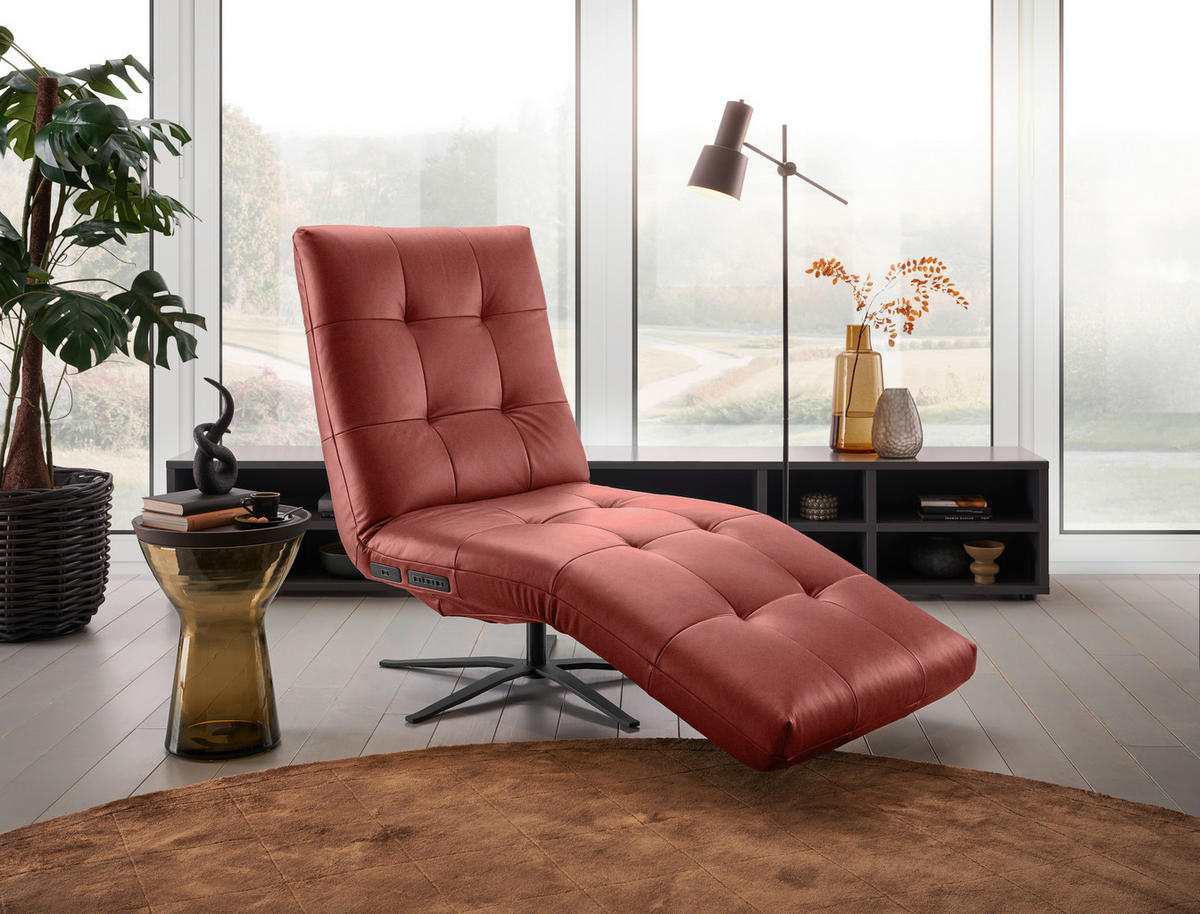 RELAXLIEGE in Echtleder Rot  - Rot/Schwarz, MODERN, Leder/Metall (82/53-115/156-206cm) - Pure Home Comfort