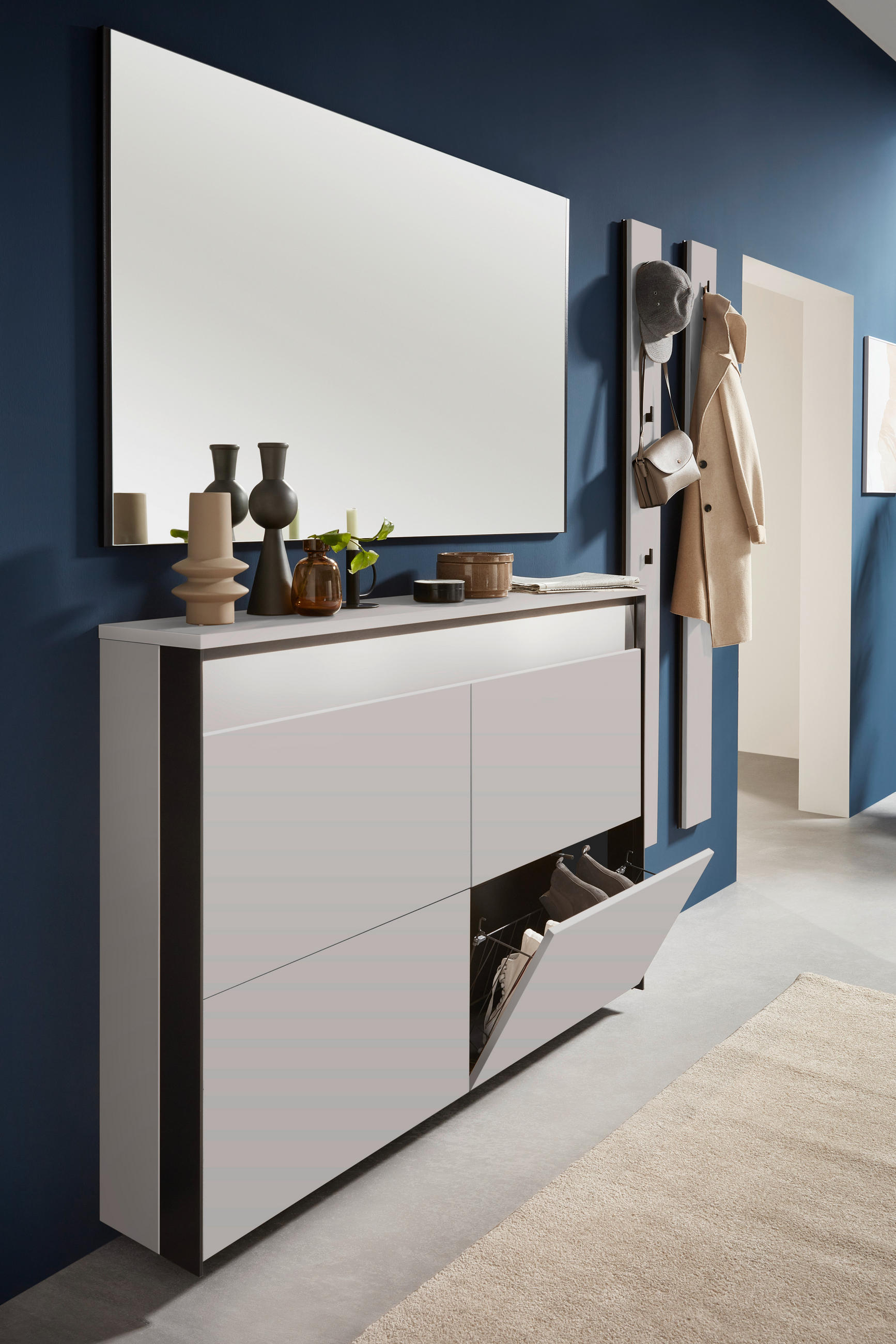 GARDEROBE 4-teilig  in 180/190/24,3 cm  - Beige/Schwarz, KONVENTIONELL, Glas/Holzwerkstoff (180/190/24,3cm) - Voleo