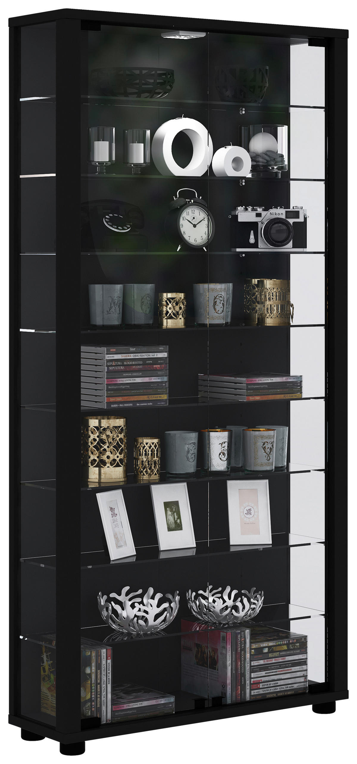 VITRINE in Schwarz  - Transparent/Schwarz, Design, Glas/Holzwerkstoff (59/113/18cm) - MID.YOU