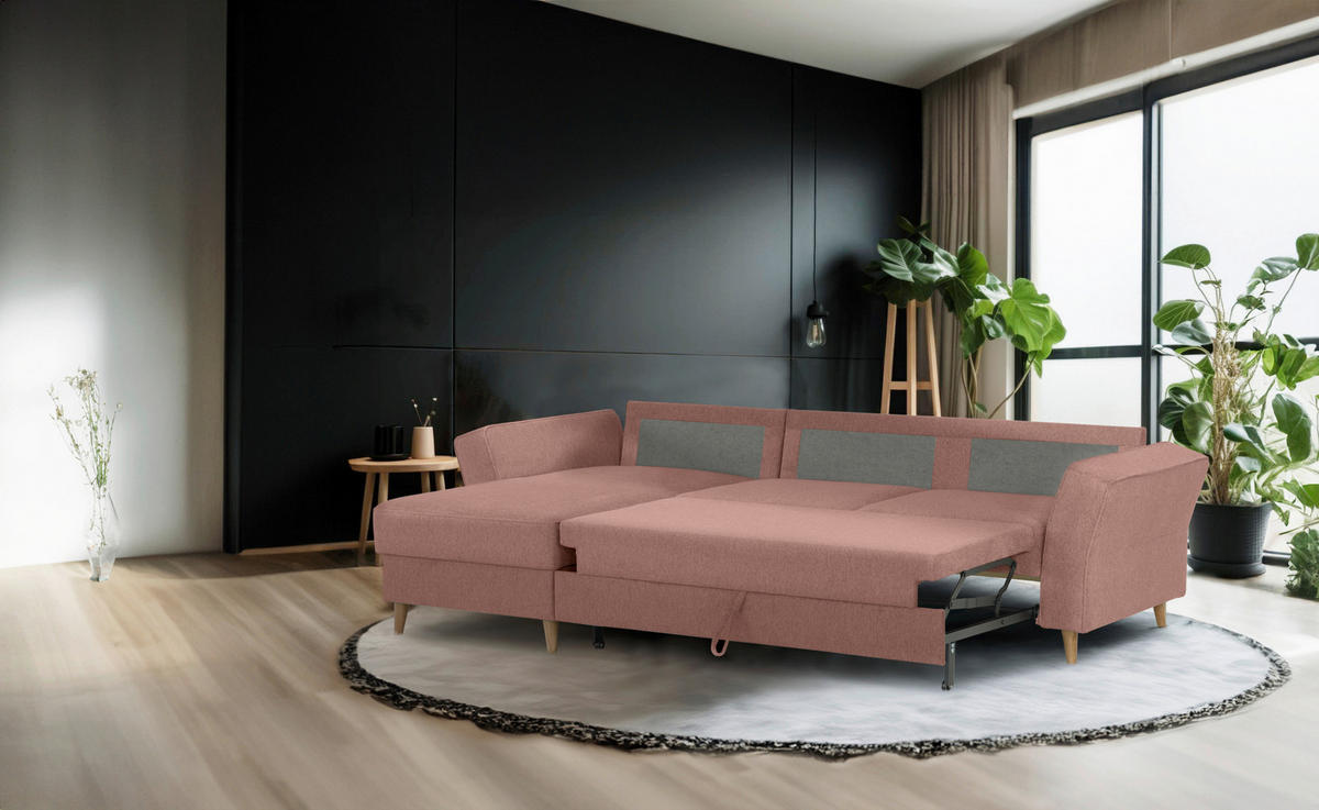 ECKSOFA in Flachgewebe Rosa  - Eichefarben/Rosa, KONVENTIONELL, Holz/Textil (265/159cm) - Carryhome