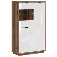 VITRIN tölgyfa, magasfényű fehér  - fekete/tölgyfa, Design, műanyag/faalapú anyag (94/157/42,5cm) - Venda