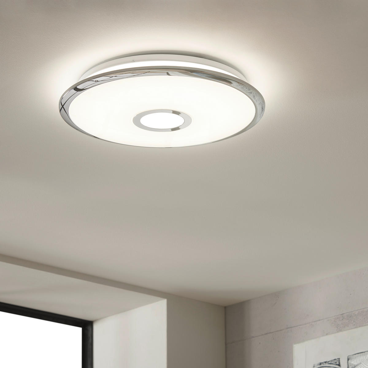 STROPNÉ LED SVIETIDLO, 21,0/5,0 cm  - biela/chrómová, Basics, plast (21,0/5,0cm) - Novel