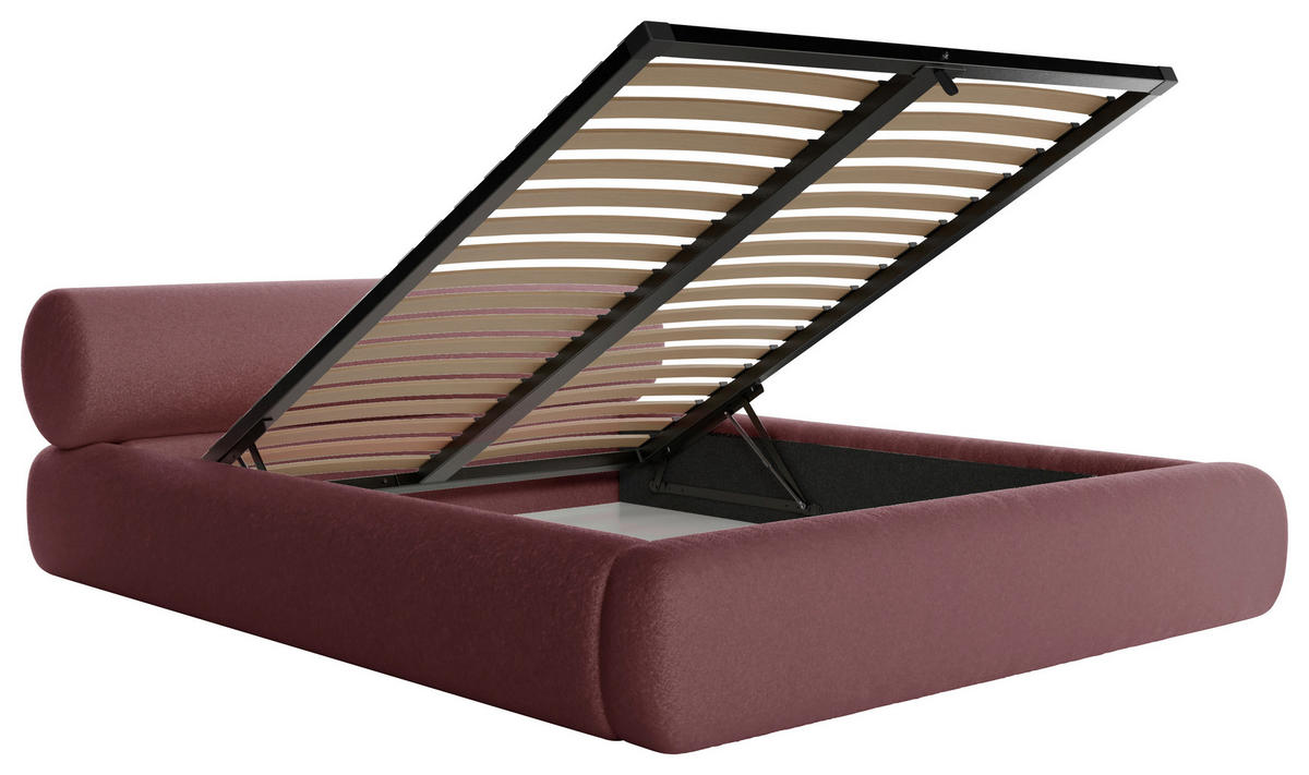 POLSTERBETT 160/200 cm,  in Dunkelrot, Lattenrost, Bettkasten,  - Schwarz/Dunkelrot, Design, Holz/Textil (160/200cm) - Chameo