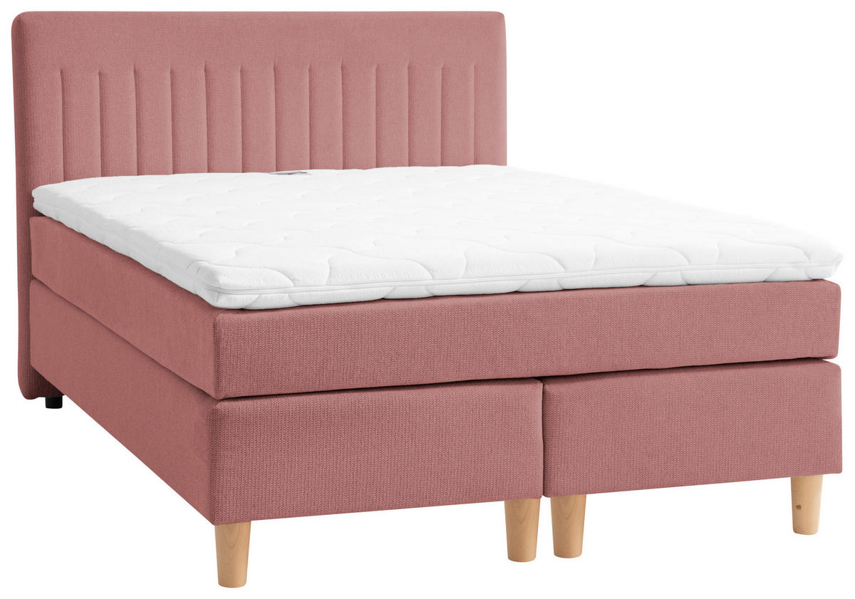 BOXSPRINGBETT 140/200 cm  in Rosa  - Buchefarben/Rosa, Basics, Holz/Textil (140/200cm) - Boxxx