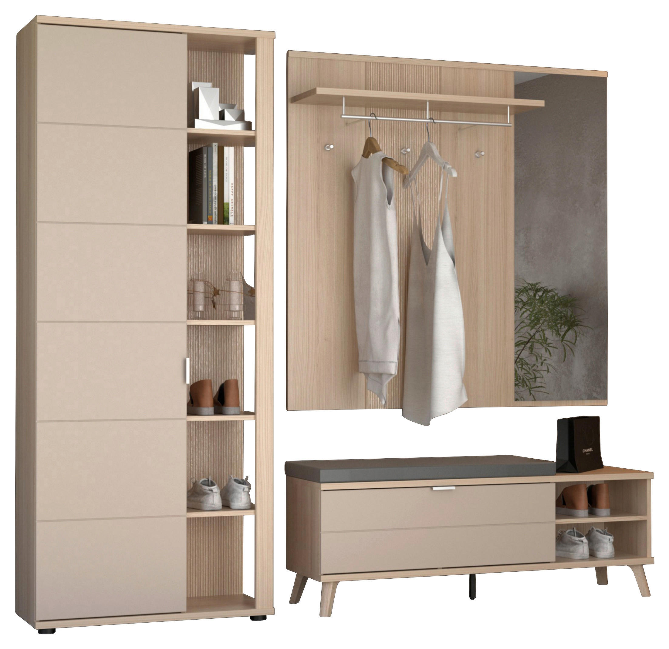 GARDEROBE 5-teilig  in 225/199/38 cm  - Kaschmir/Eichefarben, Design, Holzwerkstoff (225/199/38cm) - Stylife