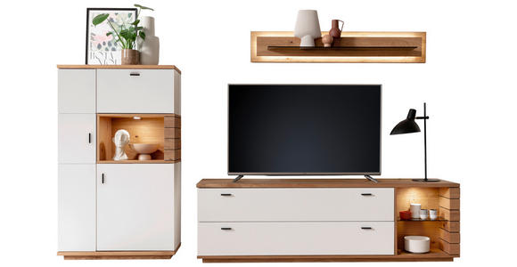WOHNWAND 3-teilig  in Weiß, Wildeiche  315/181/50 cm  - Wildeiche/Anthrazit, Design, Glas/Holz (315/181/50cm) - Novel
