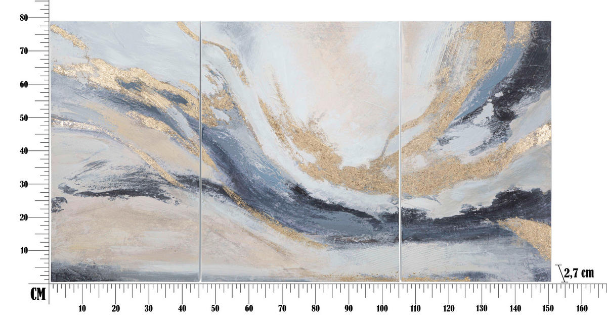 LEINWANDBILD Abstraktes Blau, Grau, Goldfarben  - Blau/Goldfarben, Basics, Holz/Textil (150/80/2.7cm)