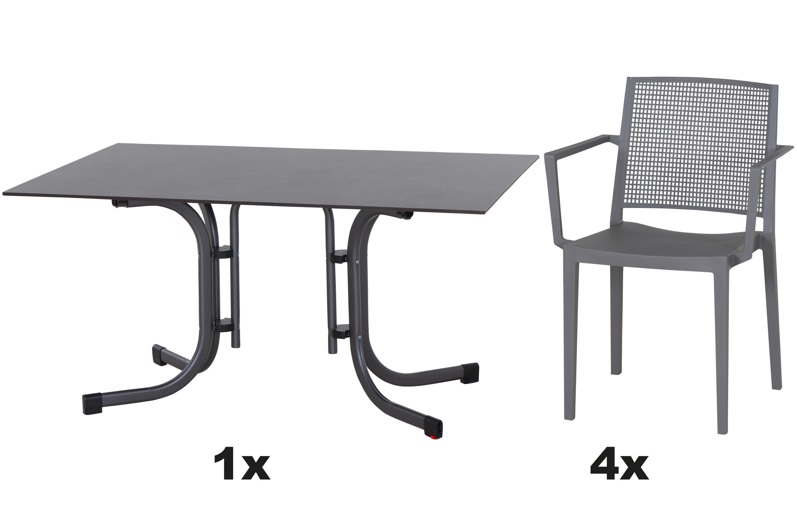 GARTENGARNITUR 5-teilig Stahl  - Anthrazit/Grau, Basics, Kunststoff/Metall (90/80/140cm) - Siena Garden