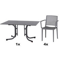 GARTENGARNITUR 5-teilig Stahl  - Anthrazit/Grau, Basics, Kunststoff/Metall (90/80/140cm) - Siena Garden