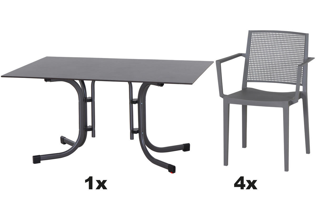 GARTENGARNITUR 5-teilig Stahl  - Anthrazit/Grau, Basics, Kunststoff/Metall (90/80/140cm) - Siena Garden