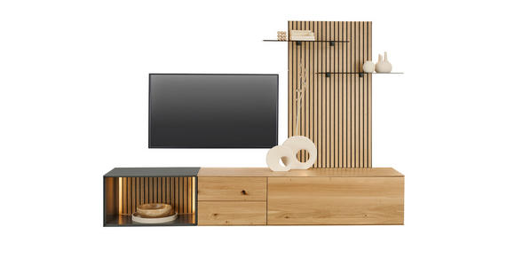 WOHNWAND 3-teilig  in Anthrazit, Eichefarben  261/160/50 cm  - Eichefarben/Anthrazit, Design, Glas/Holz (261/160/50cm) - Dieter Knoll