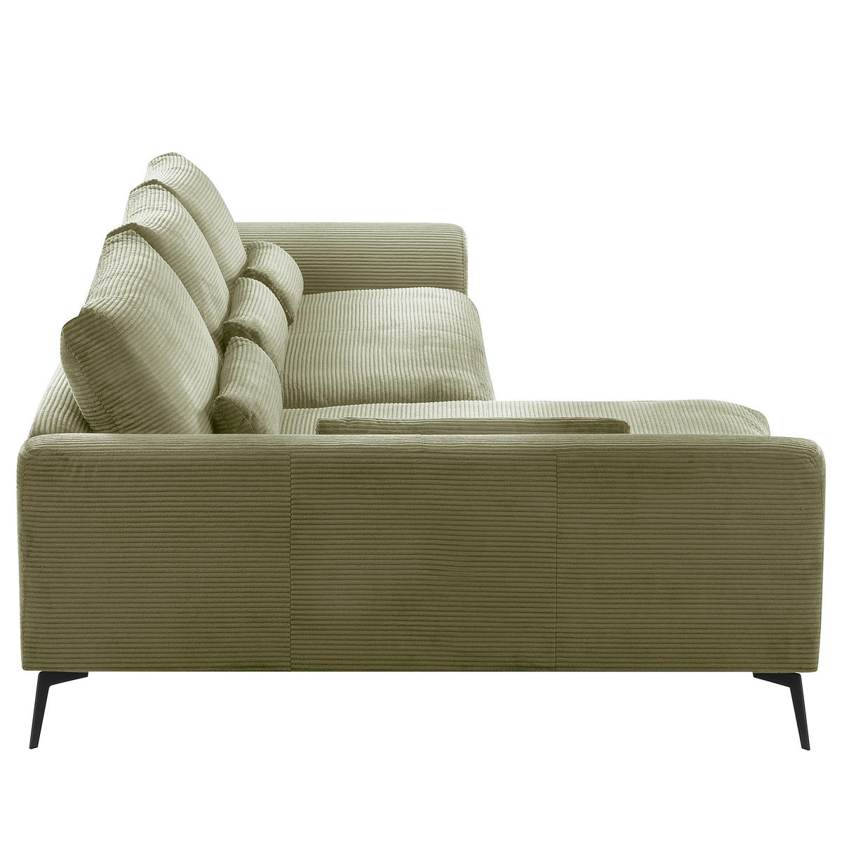 ECKSOFA  in Cord Olivgrün Nierenkissen, Rückenkissen  172/313 cm  - Schwarz/Olivgrün, Design, Textil/Metall (172/313cm) - P & B