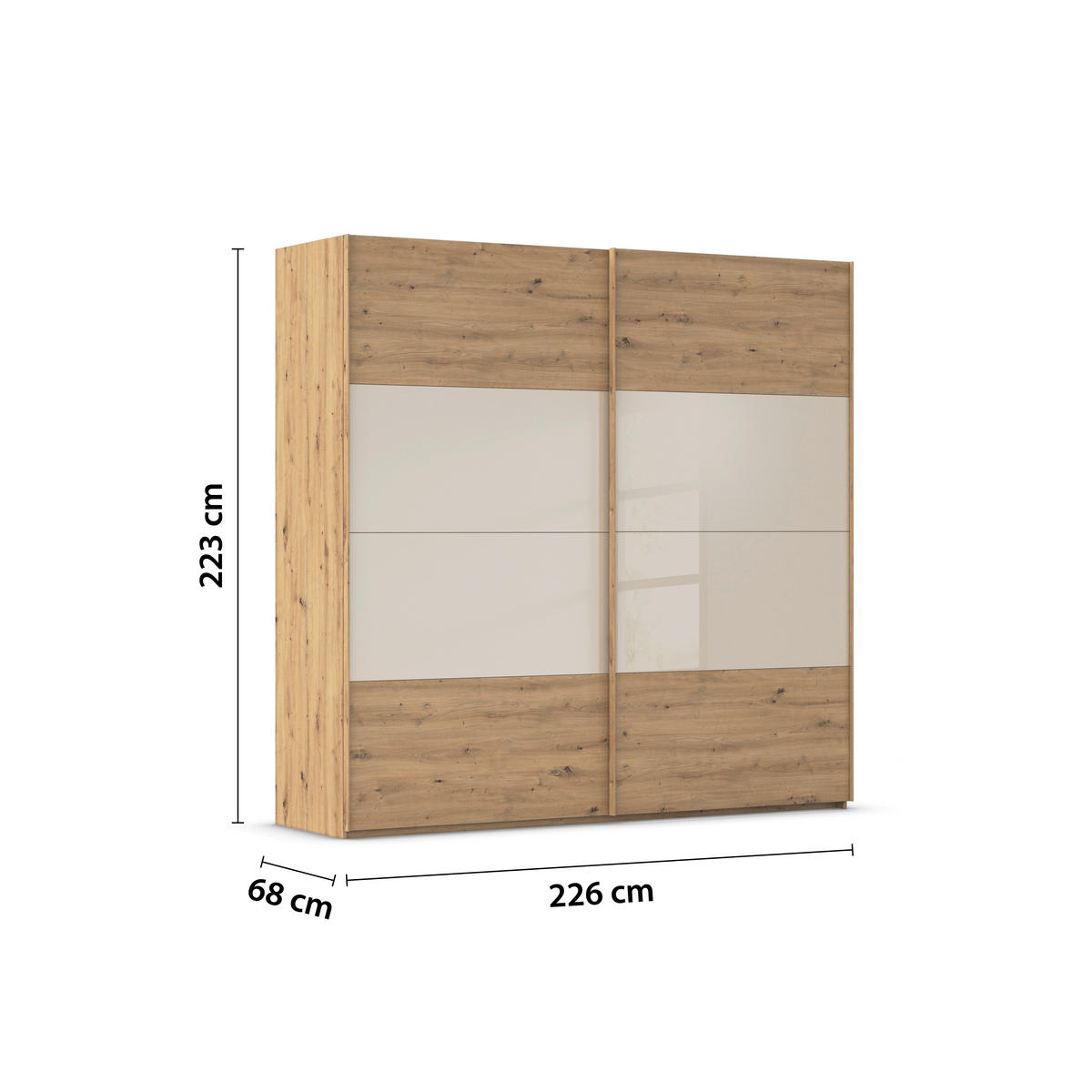 SCHWEBETÜRENSCHRANK 226/223/68 cm 2-türig Champagner, Eiche Artisan  - Champagner/Eichefarben, Design, Glas/Holzwerkstoff (226/223/68cm) - Xora