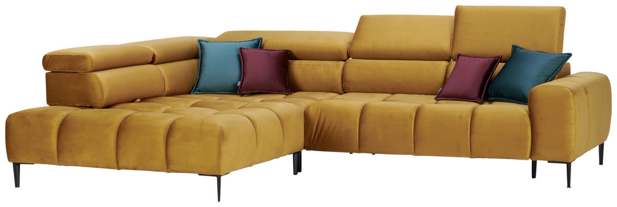 ECKSOFA in Webstoff Currygelb  - Currygelb/Schwarz, Design, Textil/Metall (216/300cm) - Welnova