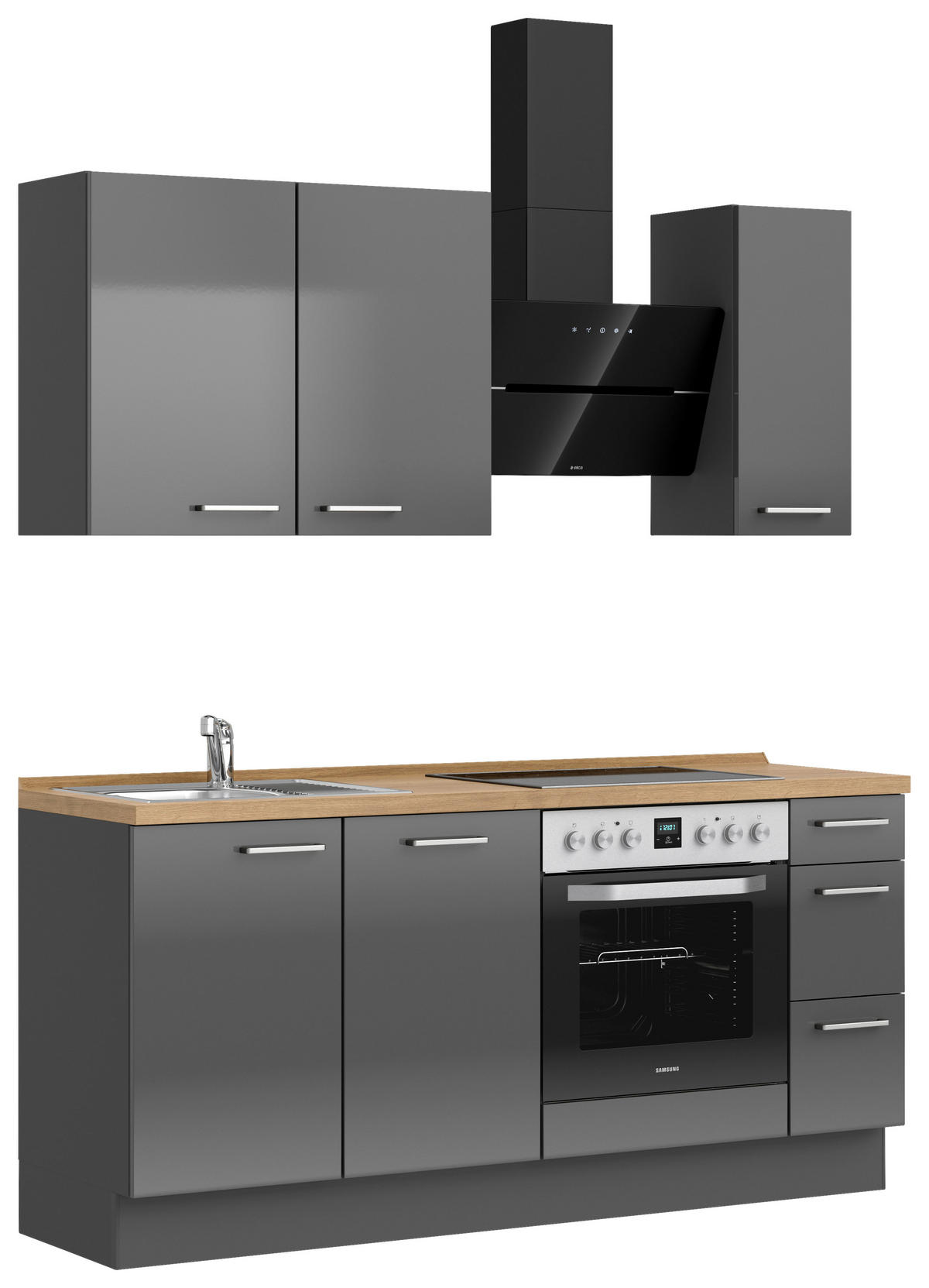 KÜCHENBLOCK Flash 180 cm  in Eichefarben, Schieferfarben  - Schieferfarben/Edelstahlfarben, MODERN, Holzwerkstoff/Metall (180cm) - Nobilia