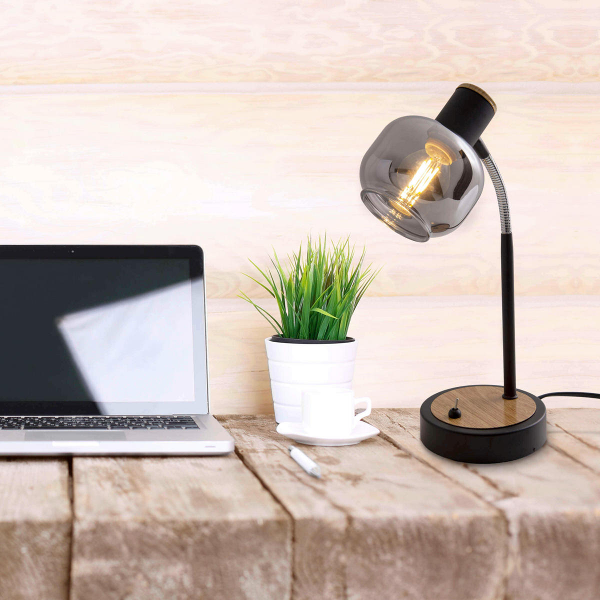 TISCHLEUCHTE Fumoso 12/39 cm   - Schwarz/Naturfarben, Design, Glas/Metall (12/39cm) - Näve