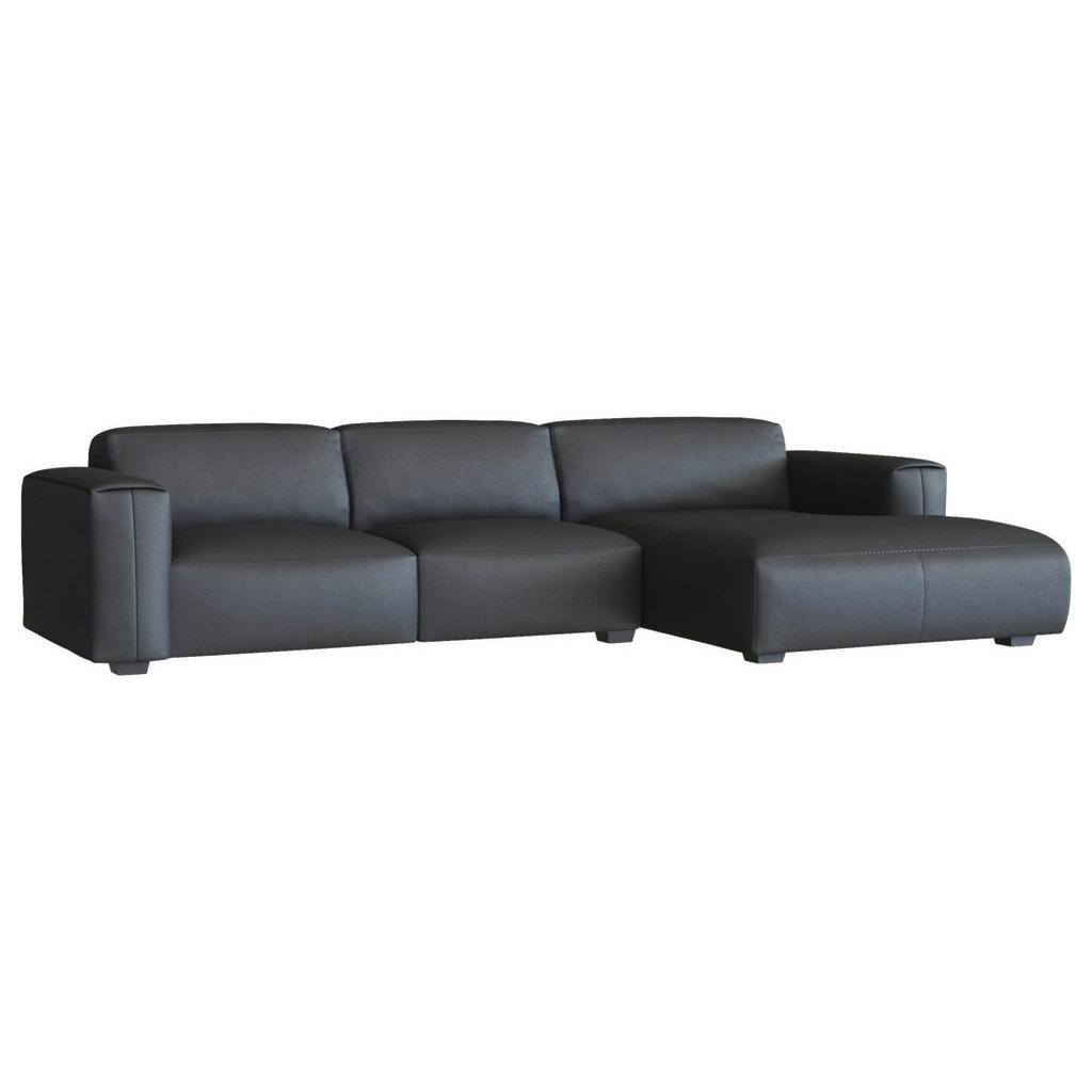 Thumbnail - Livetastic Ecksofa, Schwarz, Leder, Echtleder, Birke, vollmassiv, 3-Sitzer, Ottomane rechts, L-Form, 317x171 cm, Reach, ...