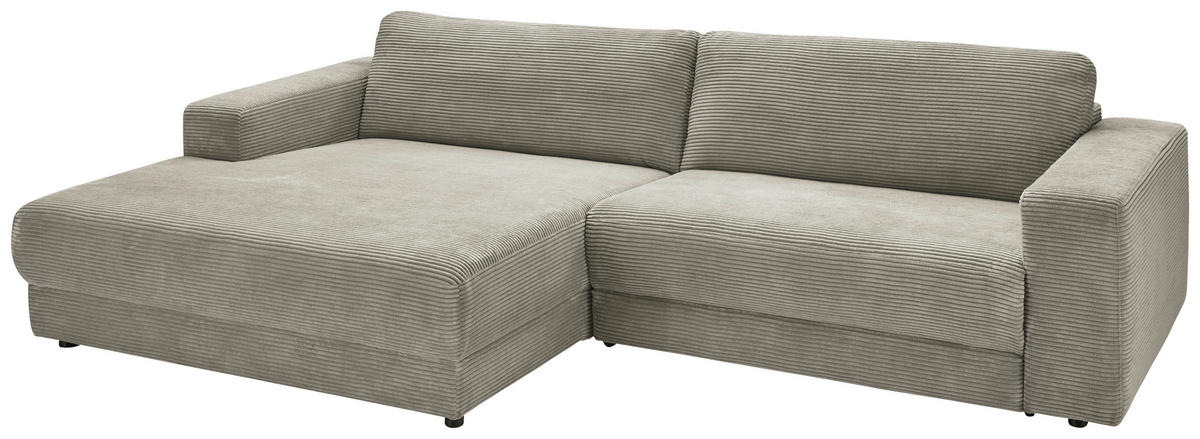 ECKSOFA inkl. Relaxfunktion in Cord Graubraun  - Graubraun/Schwarz, Design, Kunststoff/Textil (168/296cm) - Pure Home Lifestyle